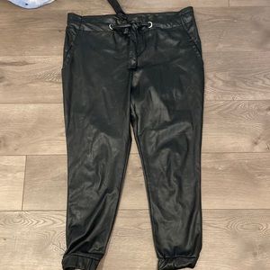 Soho faux leather black wide elastic ankle tie front jeans size small